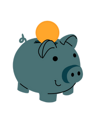 Tirelire représentant un cochon de couleur bleu avec une pièces jaune