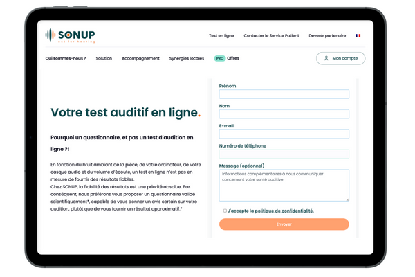 Test auditif en ligne formulaire "tester votre audition en ligne"