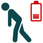 pictogramme fatigue un personnage marche le dos plier avec un pictogramme d'une pile décharger